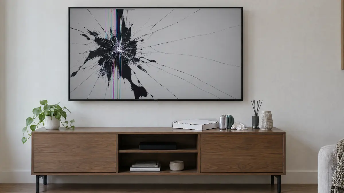 Example: the same living room after checkout on September 26, TV screen cracked