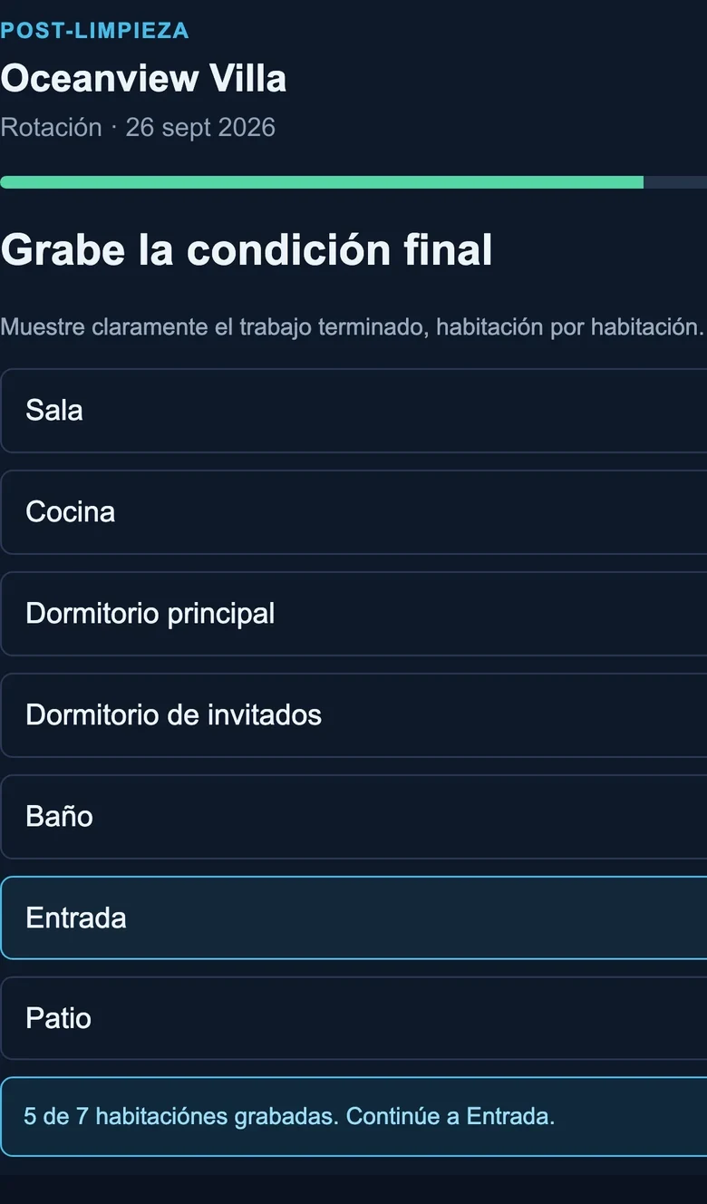 Pantalla ilustrativa de grabación después de limpiar en TurnAudit